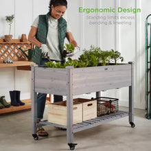 Load image into Gallery viewer, 48 In. X 24 In. X 32 In. Wood Raised Garden Bed with Lockable Wheels, Liner - Gray
