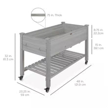 Load image into Gallery viewer, 48 In. X 24 In. X 32 In. Wood Raised Garden Bed with Lockable Wheels, Liner - Gray