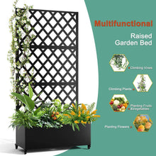 Load image into Gallery viewer, 35 In. X 16 In. X 71 In. Black Metal Raised Garden Planter Box with Trellis for Climbing Plants &amp; Cucumbers