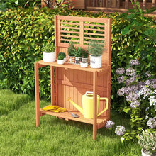 Load image into Gallery viewer, 26.5 In. W X 44 In. H Natural Wood Potting Bench Waterproof Garden Table with 2-Tier Open Storage Shelf