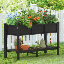 Load image into Gallery viewer, 46 In. L X 17 In. W X 28 In. H Black Plastic Wood Raised Garden Bed with Tools, Water Resistant Elevated Planter Box