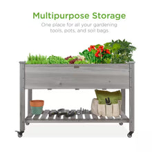 Load image into Gallery viewer, 48 In. X 24 In. X 32 In. Wood Raised Garden Bed with Lockable Wheels, Liner - Gray