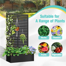 Load image into Gallery viewer, 35 In. X 16 In. X 71 In. Black Metal Raised Garden Planter Box with Trellis for Climbing Plants &amp; Cucumbers