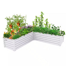 Load image into Gallery viewer, 74 In. L-Shaped White Metal Planter Box Raised Garden Bed for Planting Vegetables Flowers