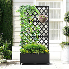 Load image into Gallery viewer, 35 In. X 16 In. X 71 In. Black Metal Raised Garden Planter Box with Trellis for Climbing Plants &amp; Cucumbers