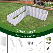Load image into Gallery viewer, 74 In. L-Shaped White Metal Planter Box Raised Garden Bed for Planting Vegetables Flowers