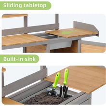 Load image into Gallery viewer, Outdoor Wood Potting Bench Table with Sink, Garden Table Work Bench with Storage, Workstation for outside Patio Lawn