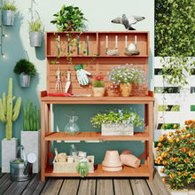 Load image into Gallery viewer, 46.9 In. W X 65 In. H Outdoor Potting Bench Table Garden Potting Bench with 4-Storage Shelves and Side Hook in Natural