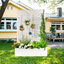 Load image into Gallery viewer, 47 In. X 16 In. X 71 In. White Metal Raised Garden Planter Box with Trellis for Climbing Plants and Cucumbers