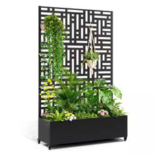 Load image into Gallery viewer, 47 In. X 16 In. X 71 In. Black Metal Raised Garden Planter Box with Trellis, Rolling Wheels