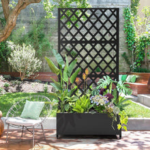 Load image into Gallery viewer, 35 In. X 16 In. X 71 In. Black Metal Raised Garden Planter Box with Trellis for Climbing Plants &amp; Cucumbers