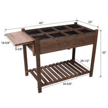 Load image into Gallery viewer, 8-Pockets Wood Horticulture Elevated Raised Garden Bed with Foldable Side Table and Storage Shelf, Brown