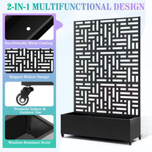 Load image into Gallery viewer, 47 In. X 16 In. X 71 In. Black Metal Raised Garden Planter Box with Trellis, Rolling Wheels
