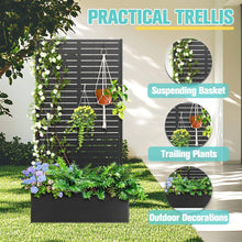 Load image into Gallery viewer, 35 In. X 16 In. X 71 In. Black Metal Raised Garden Planter Box with Trellis for Climbing Plants &amp; Cucumbers