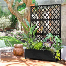 Load image into Gallery viewer, 47 In. X 16 In. X 71 In. Black Metal Garden Planter Box with Trellis-Grow Cucumbers and Climbing Plants