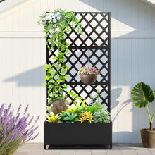 Load image into Gallery viewer, 35 In. X 16 In. X 71 In. Black Metal Raised Garden Planter Box with Trellis for Climbing Plants &amp; Cucumbers