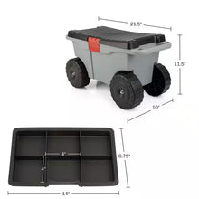 Load image into Gallery viewer, 1.59 Cu. Ft. Gray Plastic Rolling Garden Cart with Seat - Storage with Bench and Interior Tool Tray - Gardening Stool