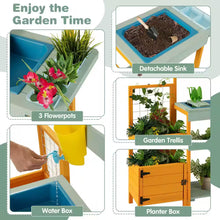 Load image into Gallery viewer, Wooden Potting Bench for Kids with See-Through Window Planter Box Garden Trellis