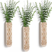 Load image into Gallery viewer, 3 Pack Geometric Wall Planter, Natural Paulownia Wood Hanging Vase for Fake Plants/Dried Flowers, Modern Farmhouse Decor