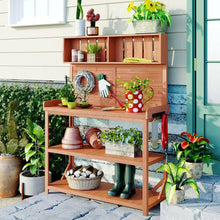 Load image into Gallery viewer, 46.9 In. W X 65 In. H Outdoor Potting Bench Table Garden Potting Bench with 4-Storage Shelves and Side Hook in Natural