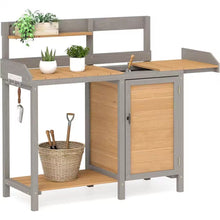Load image into Gallery viewer, Outdoor Wood Potting Bench Table with Sink, Garden Table Work Bench with Storage, Workstation for outside Patio Lawn