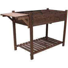 Load image into Gallery viewer, 8-Pockets Wood Horticulture Elevated Raised Garden Bed with Foldable Side Table and Storage Shelf, Brown