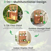 Load image into Gallery viewer, 26.5 In. W X 44 In. H Natural Wood Potting Bench Waterproof Garden Table with 2-Tier Open Storage Shelf