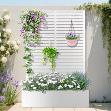 Load image into Gallery viewer, 47 In. X 16 In. X 71 In. White Metal Raised Garden Planter Box with Trellis for Climbing Plants and Cucumbers