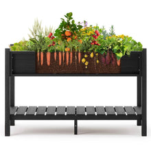 Load image into Gallery viewer, 46 In. L X 17 In. W X 28 In. H Black Plastic Wood Raised Garden Bed with Tools, Water Resistant Elevated Planter Box