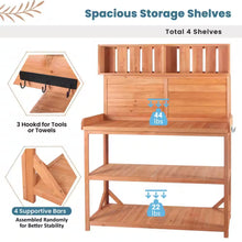Load image into Gallery viewer, 46.9 In. W X 65 In. H Outdoor Potting Bench Table Garden Potting Bench with 4-Storage Shelves and Side Hook in Natural