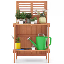 Load image into Gallery viewer, 26.5 In. W X 44 In. H Natural Wood Potting Bench Waterproof Garden Table with 2-Tier Open Storage Shelf