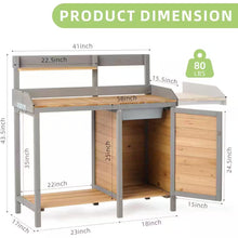 Load image into Gallery viewer, Outdoor Wood Potting Bench Table with Sink, Garden Table Work Bench with Storage, Workstation for outside Patio Lawn