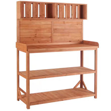 Load image into Gallery viewer, 46.9 In. W X 65 In. H Outdoor Potting Bench Table Garden Potting Bench with 4-Storage Shelves and Side Hook in Natural