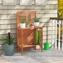 Load image into Gallery viewer, 26.5 In. W X 44 In. H Natural Wood Potting Bench Waterproof Garden Table with 2-Tier Open Storage Shelf