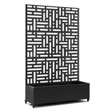Load image into Gallery viewer, 47 In. X 16 In. X 71 In. Black Metal Raised Garden Planter Box with Trellis, Rolling Wheels