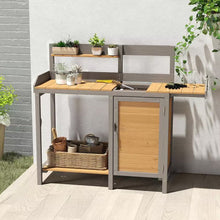 Load image into Gallery viewer, Outdoor Wood Potting Bench Table with Sink, Garden Table Work Bench with Storage, Workstation for outside Patio Lawn