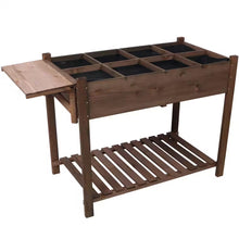 Load image into Gallery viewer, 8-Pockets Wood Horticulture Elevated Raised Garden Bed with Foldable Side Table and Storage Shelf, Brown
