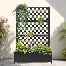 Load image into Gallery viewer, 47 In. X 16 In. X 71 In. Black Metal Garden Planter Box with Trellis-Grow Cucumbers and Climbing Plants