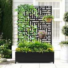 Load image into Gallery viewer, 47 In. X 16 In. X 71 In. Black Metal Raised Garden Planter Box with Trellis, Rolling Wheels