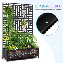 Load image into Gallery viewer, 47 In. X 16 In. X 71 In. Black Metal Raised Garden Planter Box with Trellis, Rolling Wheels