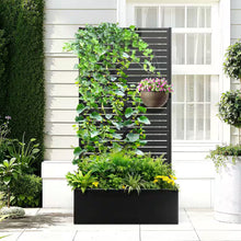 Load image into Gallery viewer, 35 In. X 16 In. X 71 In. Black Metal Raised Garden Planter Box with Trellis for Climbing Plants &amp; Cucumbers