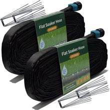 Load image into Gallery viewer, 100 Ft. Flat Soaker Hose W/ Stakes for Garden, Linkable Drip Hose for DIY Irrigation System, Dual-Layer Leak-Free Design