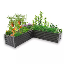 Load image into Gallery viewer, 74 In. L-Shaped Gray Metal Planter Box Raised Garden Bed for Planting Vegetables Flowers