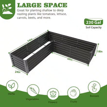 Load image into Gallery viewer, 74 In. L-Shaped Gray Metal Planter Box Raised Garden Bed for Planting Vegetables Flowers