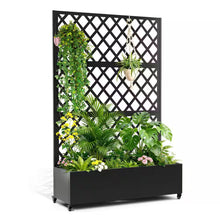 Load image into Gallery viewer, 47 In. X 16 In. X 71 In. Black Metal Garden Planter Box with Trellis-Grow Cucumbers and Climbing Plants