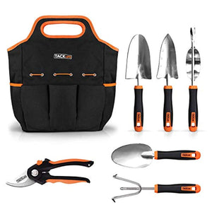 TACKLIFE Garden Tools Set-7 Piece Stainless Steel Heavy Duty kit, GGT4A, Black and Orange