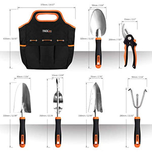 TACKLIFE Garden Tools Set-7 Piece Stainless Steel Heavy Duty kit, GGT4A, Black and Orange