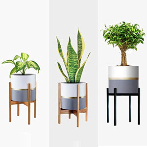 10’’ Plant Pot by HOMENOTE, Modern Large Planter with Drainage Plug - Gold and Grey Detailing - Perfect Fits Mid Century Plant Stand