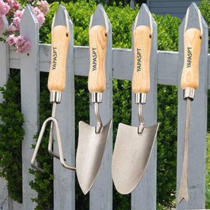 YAPASPT Gardening Tools - 4 Piece Stainless Steel Heavy Duty Hand Kit - Rust Resistant Trowel Cultivator Weeder Sets for Flower and Vegetable Plants Care