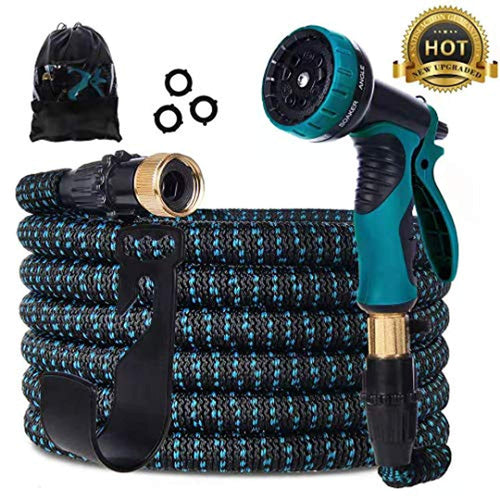Gardguard 50ft Expandable Garden Hose: Water Hose with 9 Function Spray Nozzle and Durable 3-Layers Latex, Flexible Water Hose with Solid Brass Fittings, Best Choice for Watering and Washing